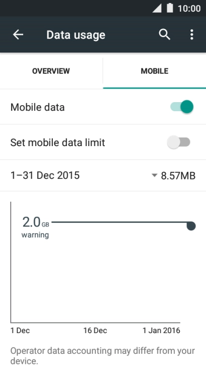 Press Mobile data to turn the function on or off.