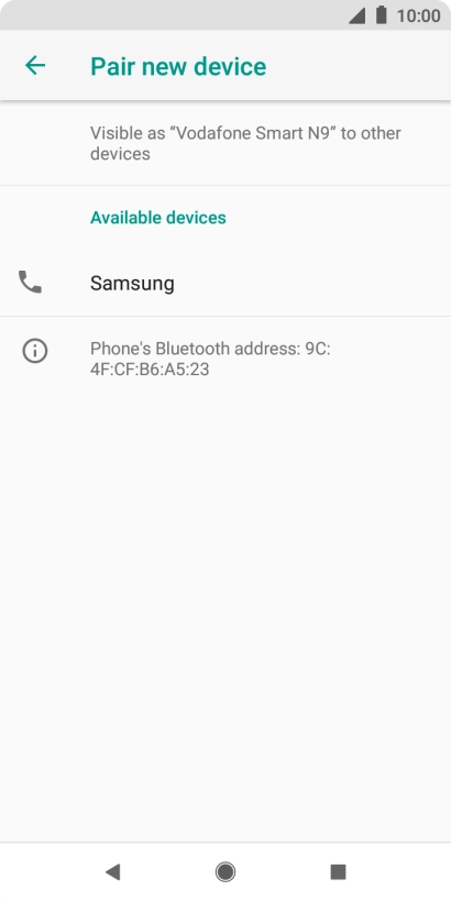 Press the required Bluetooth device and follow the instructions on the screen to pair the device with your phone.