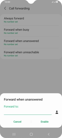 Key in (prefix) 5 (your phone number) and press Enable.