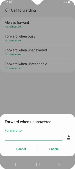 Key in (prefix) 5 (your phone number) and press Enable.