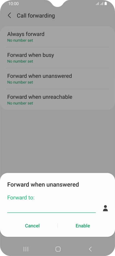 Key in (prefix) 5 (your phone number) and press Enable.