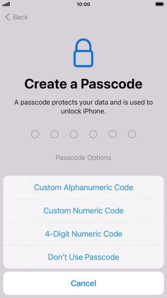Follow the instructions on the screen to turn on use of phone lock code or press Don't Use Passcode.
