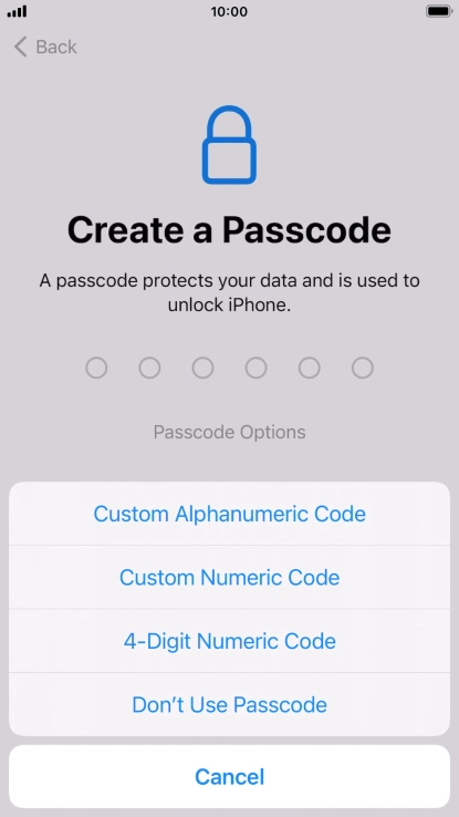 Follow the instructions on the screen to turn on use of phone lock code or press Don't Use Passcode.