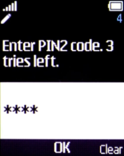 Key in the PIN2 and press the Navigation key.