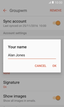 Key in the required sender name and press OK.