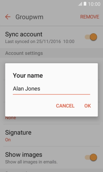 Key in the required sender name and press OK.