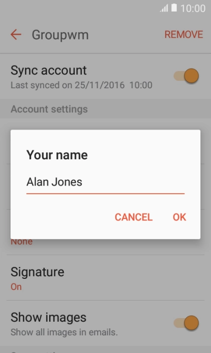 Key in the required sender name and press OK.