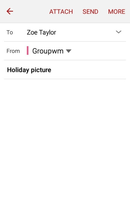 Press the text input field and write the text for your email message.