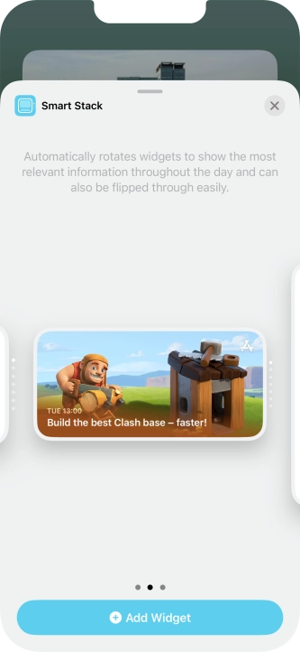 Slide your finger right or left on the screen to select the required widget size.