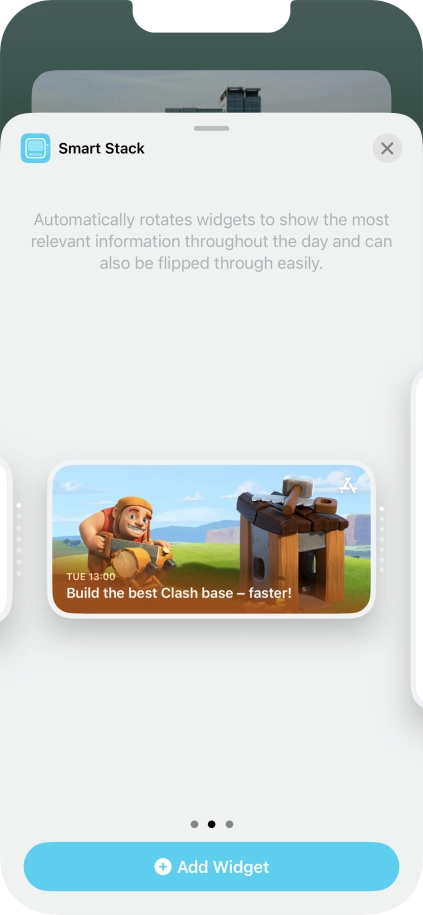 Slide your finger right or left on the screen to select the required widget size.