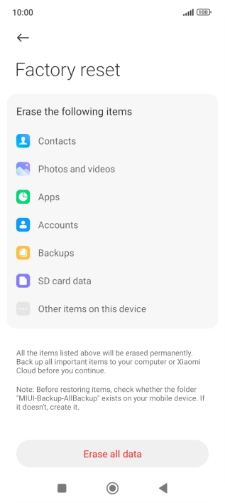 Press Erase all data.