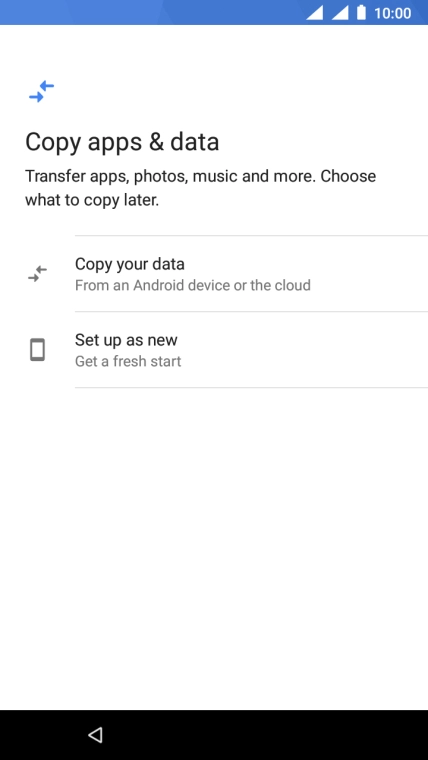 You can transfer the contents of another phone to your phone when it's activated for the first time and after a factory reset. When this screen is displayed, your phone is ready to transfer contents from another phone.