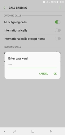 Key in your barring password and press OK. The default barring password is 0000.