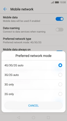 Press the required network mode.