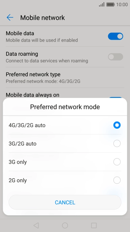 Press the required network mode.