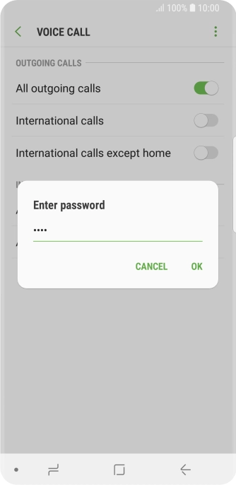 Key in your barring password and press OK. The default barring password is 0000.