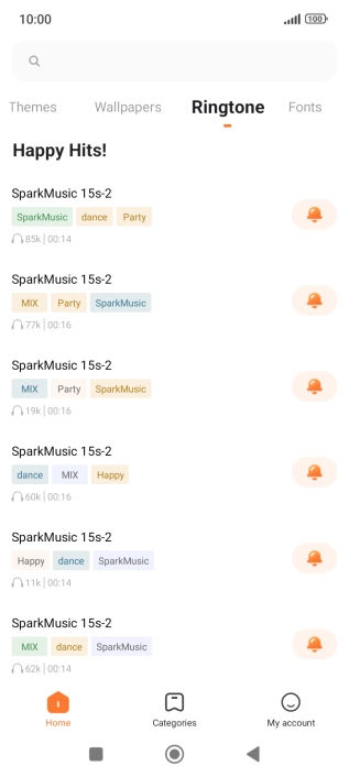 Press the required ring tones to hear them.