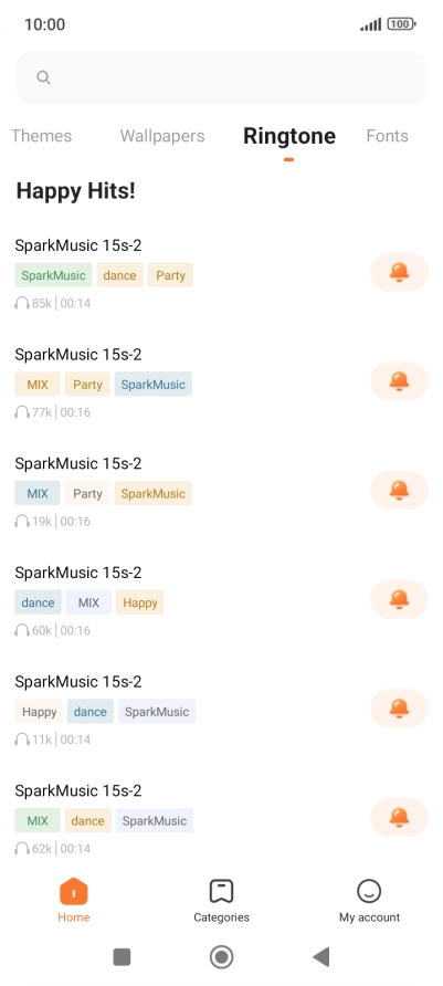 Press the required ring tones to hear them.