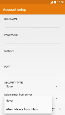 Press Never to keep email messages on the server when you delete them on your phone.