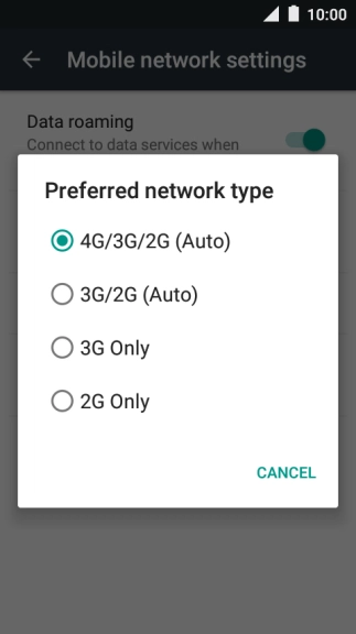 Press the required network mode.