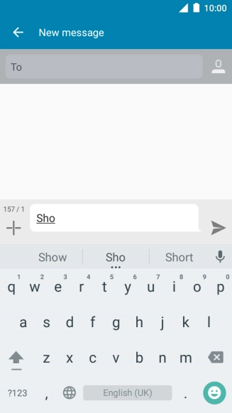 The word suggestions are displayed as you write. Press the required word to insert it.