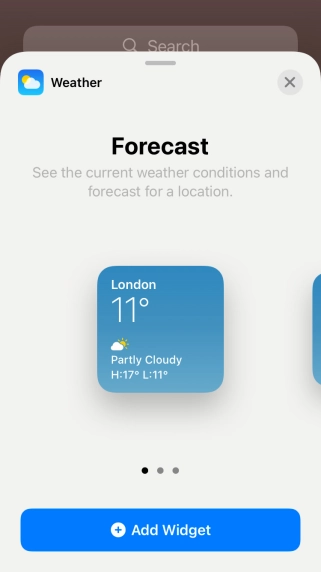 Slide your finger right or left on the screen to select the required widget size.