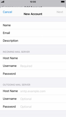 Press Username and key in the username for your email account.