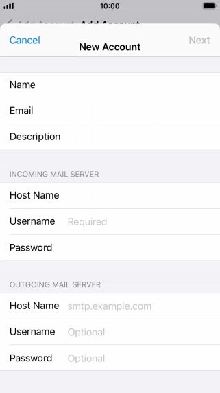Press Username and key in the username for your email account.