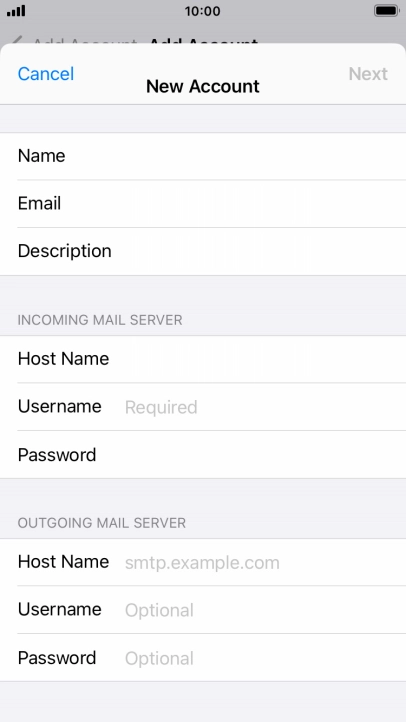 Press Username and key in the username for your email account.