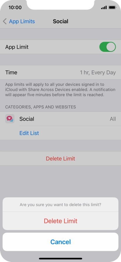 Press Delete Limit.