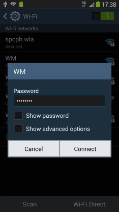 Key in the password for the Wi-Fi network and press .