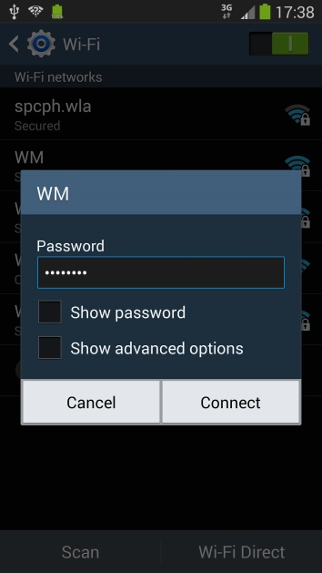 Key in the password for the Wi-Fi network and press .