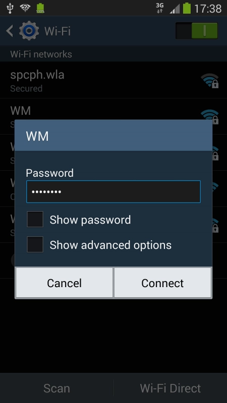 Key in the password for the Wi-Fi network and press .