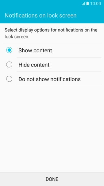 Press the required setting.