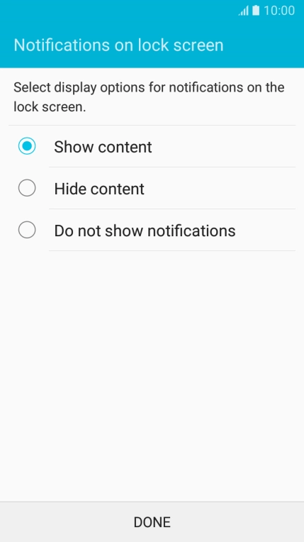 Press the required setting.