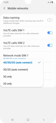 Press the required network mode.