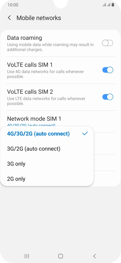 Press the required network mode.
