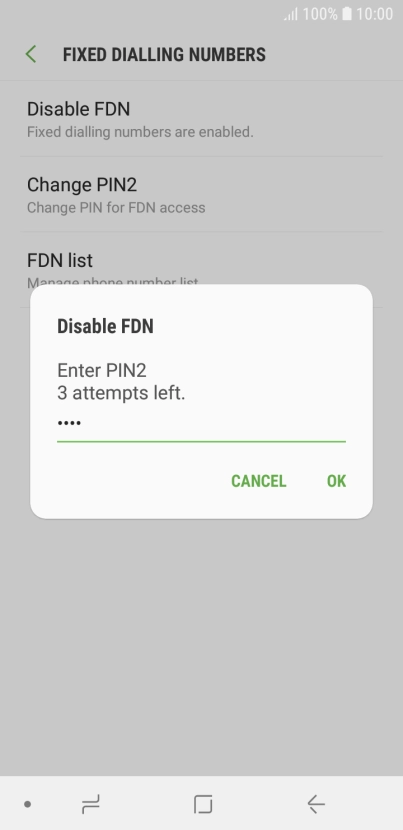Key in your PIN2 and press OK.