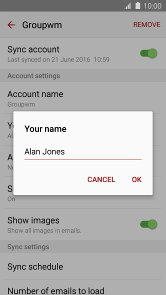 Key in the required sender name and press OK.