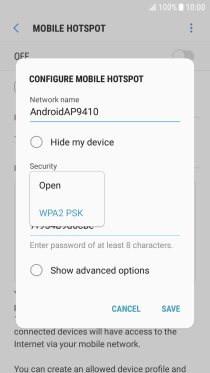Press WPA2 PSK to password protect your Wi-Fi hotspot.