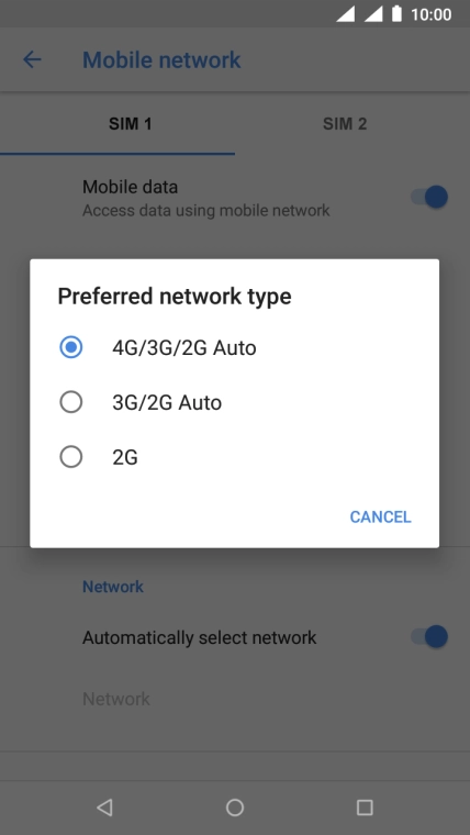 Press the required network mode.