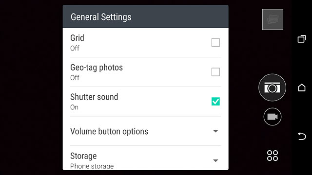 Press Geo-tag photos to turn the function on or off.
