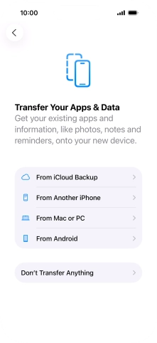 When this screen is displayed, your phone is ready to restore content from an iCloud backup.