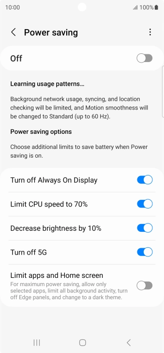 Press the indicators next to the required settings.
