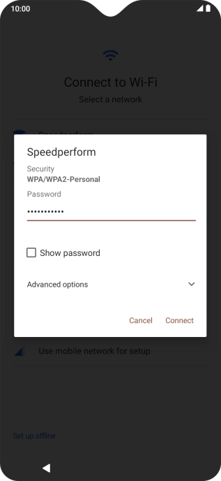Key in the password for the Wi-Fi network and press Connect.