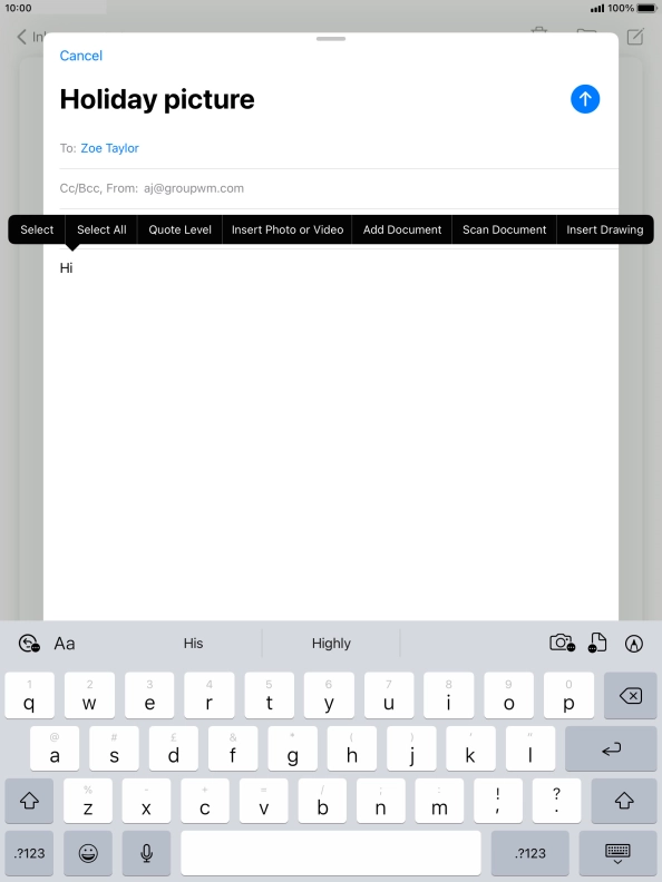 Press Insert Photo or Video and follow the instructions on the screen to attach a picture or a video clip.
