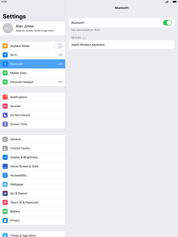 Press the required Bluetooth device and follow the instructions on the screen to pair the device with your tablet.