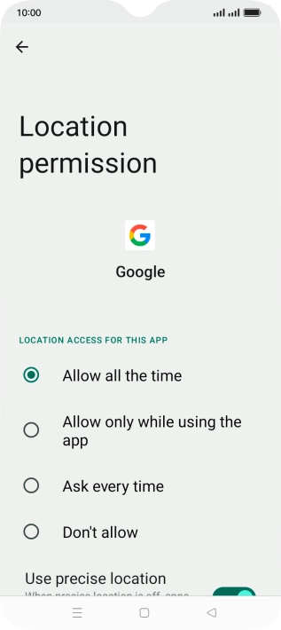 Press the required setting.
