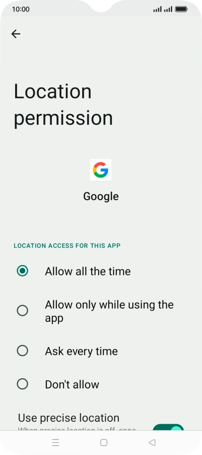 Press the required setting.