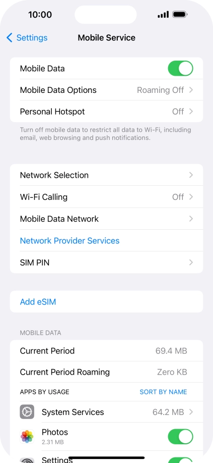 Press Mobile Data Options.
